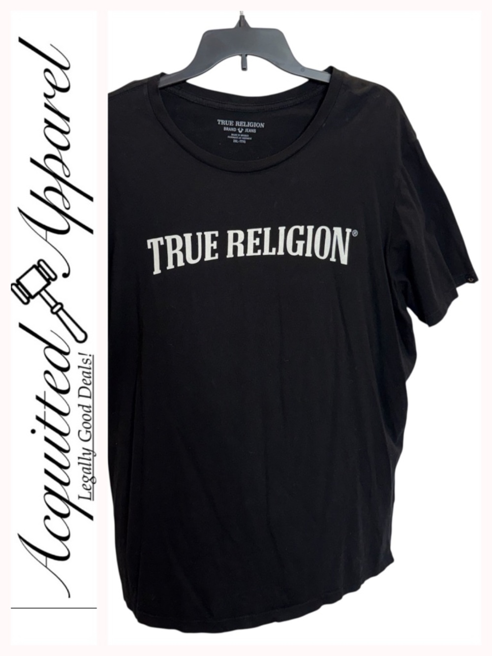 True Religion Black Tee with White Arch Logo 2XL